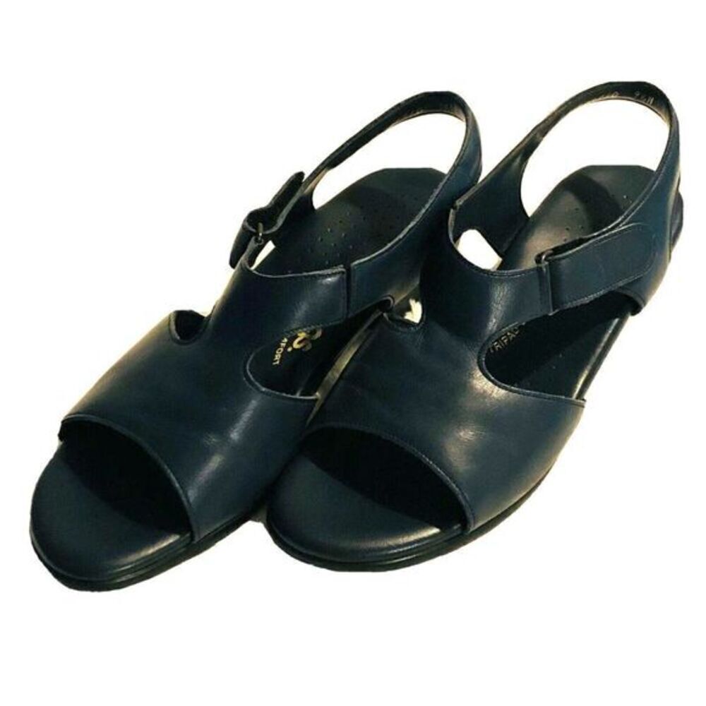 SAS. SUNTIMER‎ TRIPAD COMFORT HEEL STRAP WOMEN'S LEATHER NAVY BLUE SANDAL 9.5 N